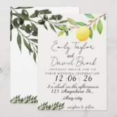 olive green leaf branch and Lemon wedding Kaart (Voorkant / Achterkant)