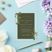 Olive Green Leaf Modern Clear Minimalist Wedding Acryl Uitnodigingen (Insitu (Huwelijk))