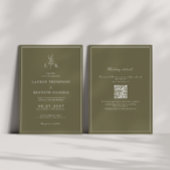 Olive Green Leaf Monogram QR Code Wedding Kaart