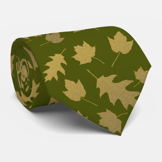 Olive Green Leaf Pattern Mannen Stropdas (Opgerold)