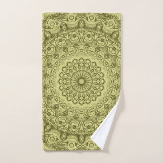 Olive Green Mandala Patroon Ontwerp Bad Handdoek (Handdoek)