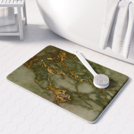 Olive Green Marble Faux Gold Foil Badmat