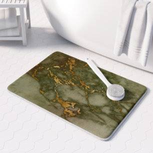 Olive Green Marble Faux Gold Foil Badmat