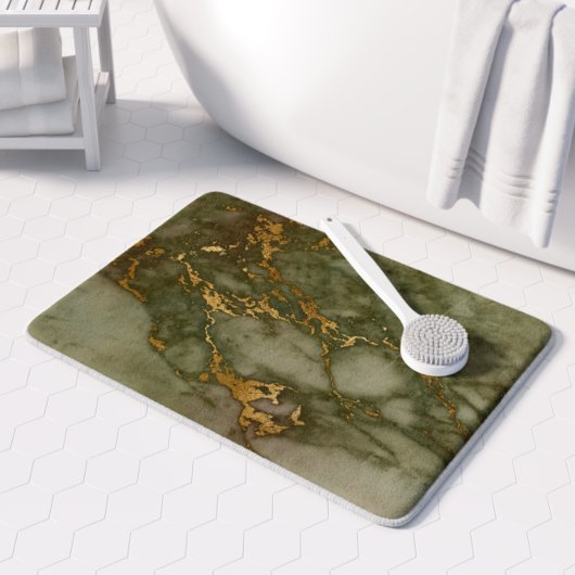 Olive Green Marble Faux Gold Foil Badmat
