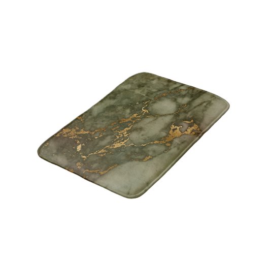 Olive Green Marble Faux Gold Foil Badmat (Gekanteld)