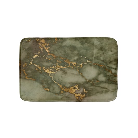 Olive Green Marble Faux Gold Foil Badmat (Voorkant)