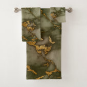 Olive Green Marble Gold Faux Folie Bad Handdoek (Insitu)