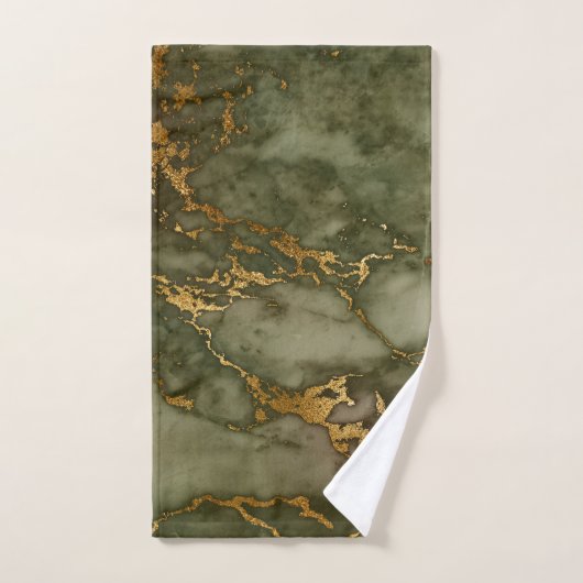 Olive Green Marble Gold Faux Folie Bad Handdoek (Handdoek)