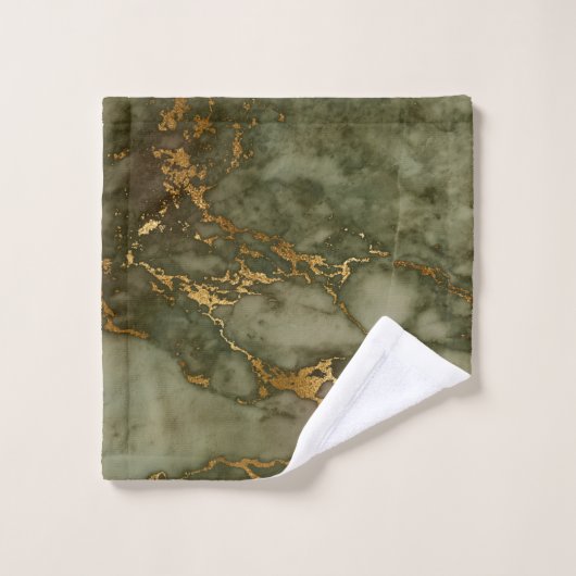 Olive Green Marble Gold Faux Folie Bad Handdoek (Wasdoekje)
