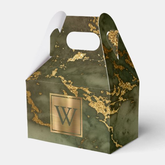 Olive Green Marble Gold Monogram Bedankdoosjes (Achterkant)