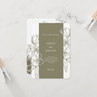 Olive Green Minimalist Floral Wedding Invitation Kaart