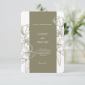 Olive Green Minimalist Floral Wedding Invitation Kaart (Staand voorkant)