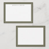 Olive Green Minimalist Monogram Line Border Notitiekaartje (Voorkant / Achterkant)