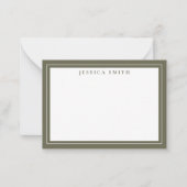 Olive Green Minimalist Monogram Line Border Notitiekaartje (Voorkant)