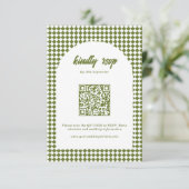 Olive green Minimalist Retro Checker Arch Wedding RSVP Kaartje (Staand voorkant)