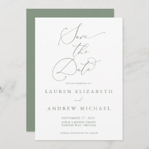 Olive Green Minimalist Save the Date Invitation Kaart