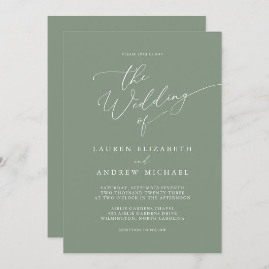 Olive Green Minimalist Weddenschap Kaart (Voorkant / Achterkant)