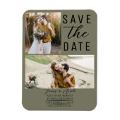 Olive Green Modern 2 foto's Save the Date Wedding Magneet (Verticaal)