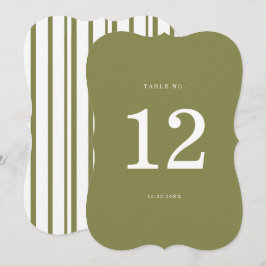 Olive Green Modern Die-Cut Table Number Kaart