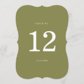 Olive Green Modern Die-Cut Table Number Kaart (Voorkant)