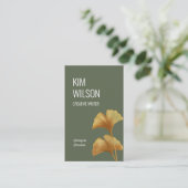 Olive Green Modern Minimalist Golden Ginkgo Visitekaartje (Staand voorkant)