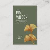 Olive Green Modern Minimalist Golden Ginkgo Visitekaartje (Voorkant)