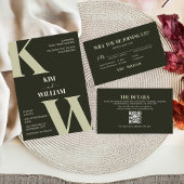 Olive Green Modern Monogram Trouwen Kaart