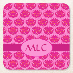 Olive Green Modern Paisley Pattern Monogram Kartonnen Onderzetters