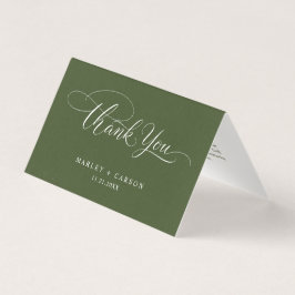 Olive Green Modern Script Wedding Folded Thank You Kaart