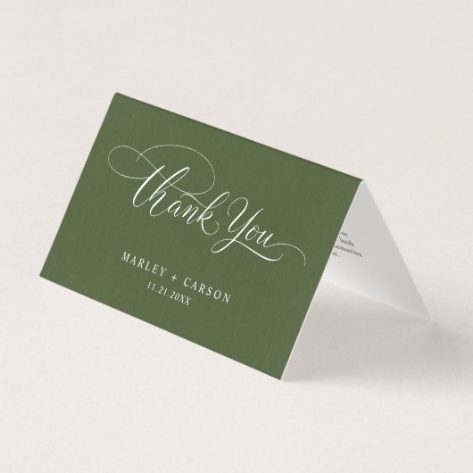 Olive Green Modern Script Wedding Folded Thank You Kaart (Voorkant)