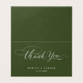 Olive Green Modern Script Wedding Folded Thank You Kaart (Buitenkant ongevouwen)