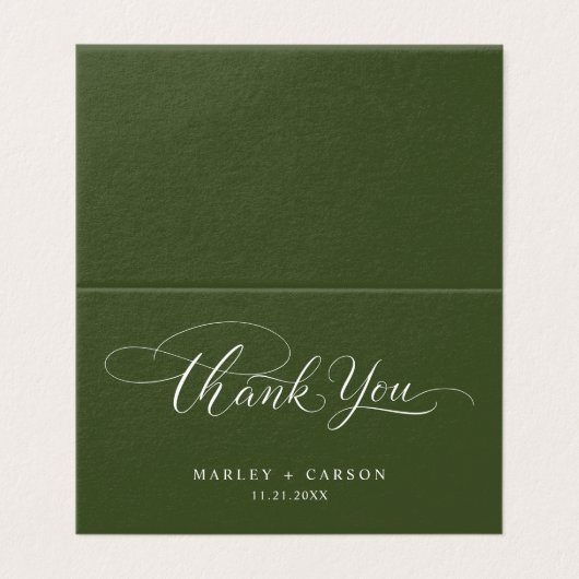 Olive Green Modern Script Wedding Folded Thank You Kaart (Buitenkant ongevouwen)