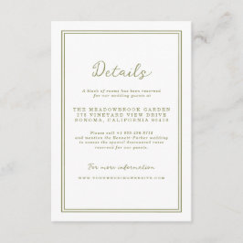 Olive Green Modern Wedding Details Card Informatiekaartje