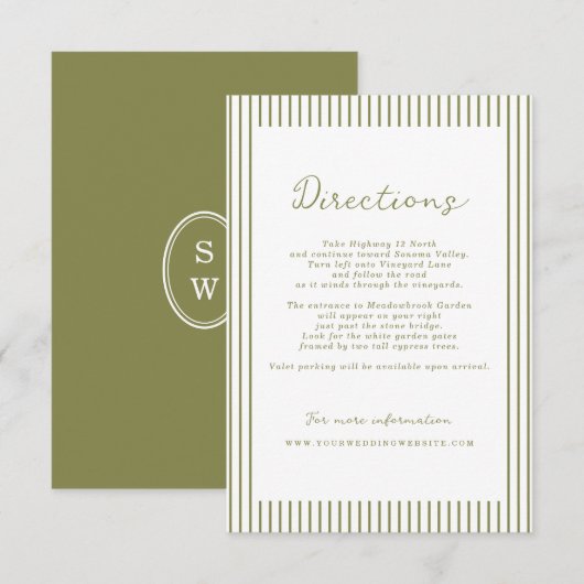 Olive Green Modern Wedding Directions Card Informatiekaartje (Voorkant / Achterkant)