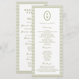 Olive Green Modern Wedding Program Card Kaart