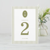 Olive Green Modern Wedding Table Number Kaart (Staand voorkant)