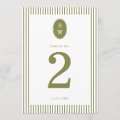 Olive Green Modern Wedding Table Number Kaart (Voorkant)