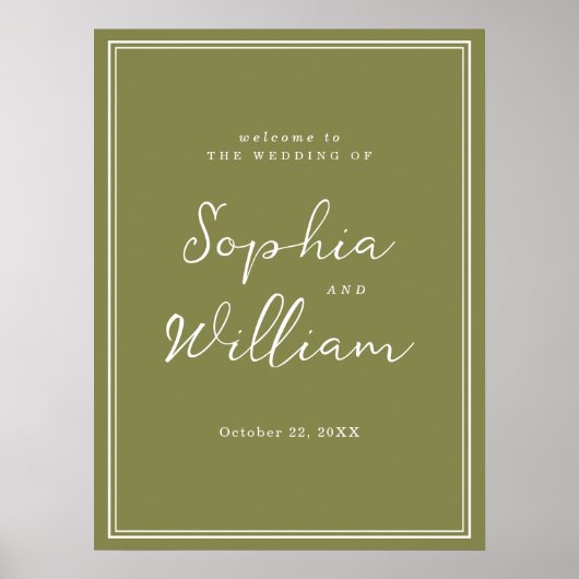 Olive Green Modern Wedding Welcome Sign Poster (Voorkant)