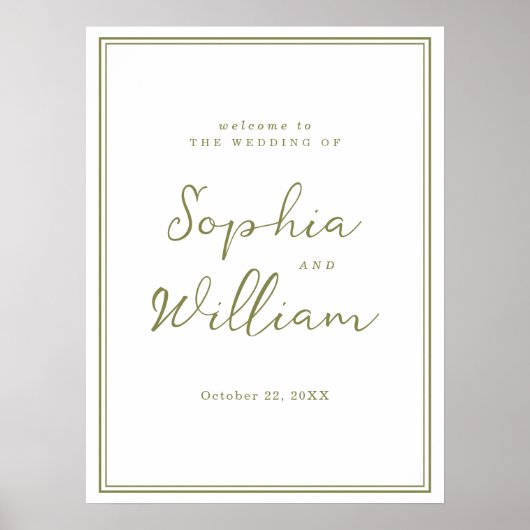 Olive Green Modern Wedding Welcome Sign Poster (Voorkant)