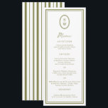 Olive Green Monogram Long Wedding Menu Card Kaart<br><div class="desc">Trending olive green monogram wedding menu for a modern elegant wedding reception. This refined long menu design reflects quiet luxury and modern botanical aesthetics, perfect for the sophisticated contemporary bride planning a vineyard, garden, or coastal celebration. Style with olive linens, gold flatware, and minimalist place settings for a chic editorial...</div>