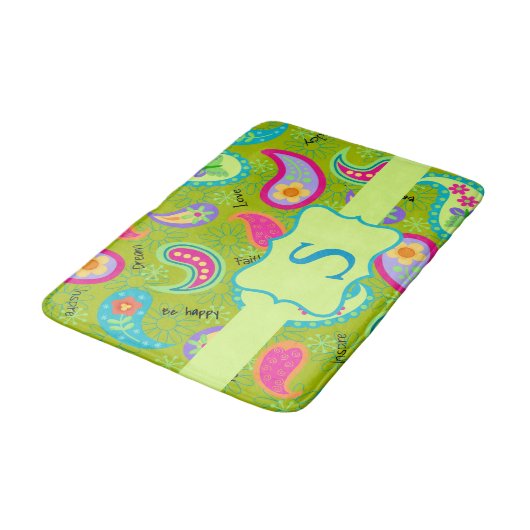 Olive Green Monogram Modern Paisley Pattern Badmat (Gekanteld)