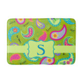 Olive Green Monogram Modern Paisley Pattern Badmat (Voorkant)
