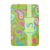 Olive Green Monogram Modern Paisley Pattern Badmat (Voorkant Verticaal)