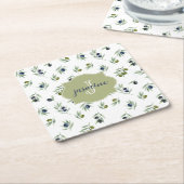 Olive Green Monogram Name Watercolor Chic Pattern Kartonnen Onderzetters (Schuin)