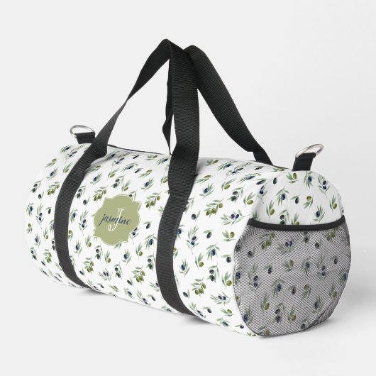 Olive Green Monogram Name Watercolor Chic Pattern Plunjezak (Rechterhoek)