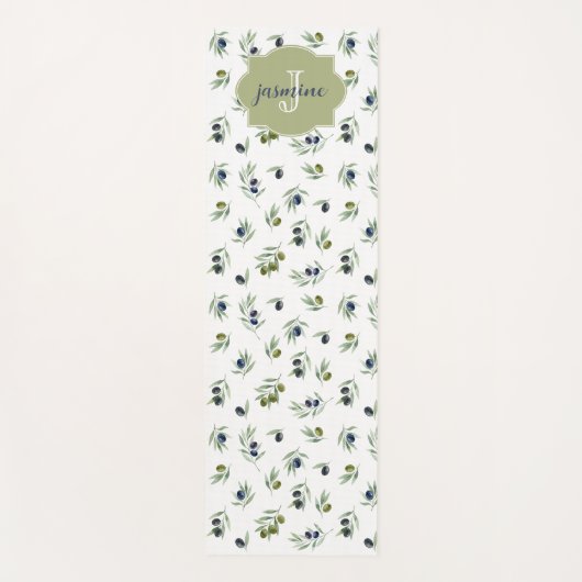 Olive Green Monogram Name Watercolor Chic Pattern Yogamat (Voorkant)