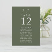 Olive Green Monogram Tafelnummer Zitenkaart (Staand voorkant)