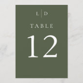 Olive Green Monogram Trouwtafel Nummers Kaart (Achterkant)