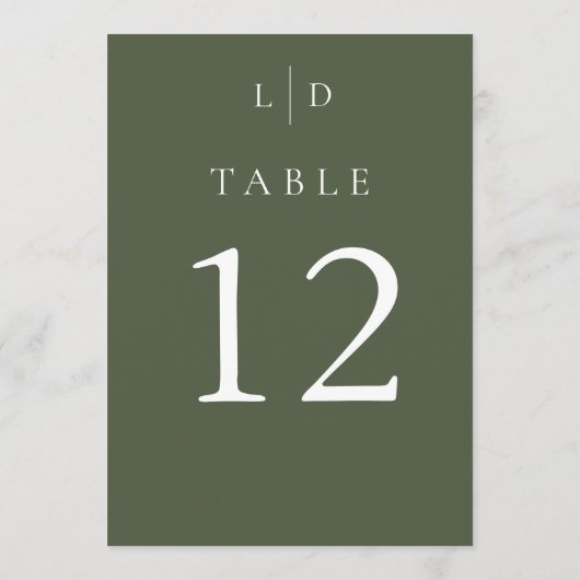 Olive Green Monogram Trouwtafel Nummers Kaart (Achterkant)