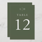 Olive Green Monogram Trouwtafel Nummers Kaart (Voorkant / Achterkant)